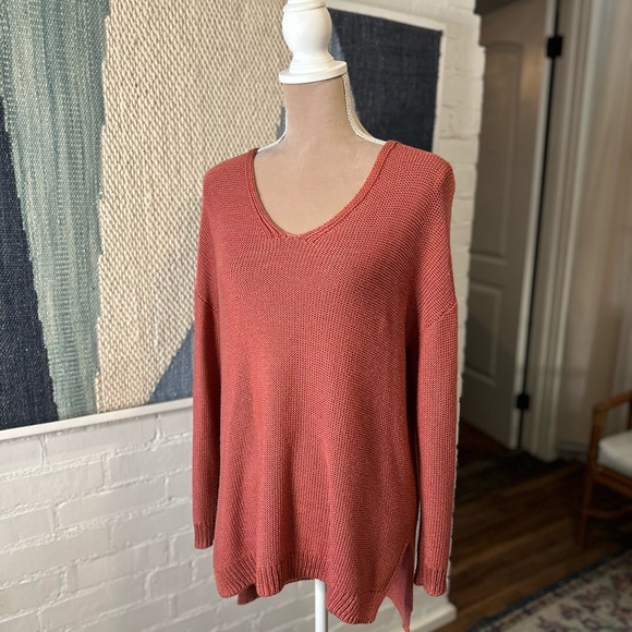 Workshop Republic Clothing Salmon Pink Wool Blend Crochet Sweater - Picture 3 of 11